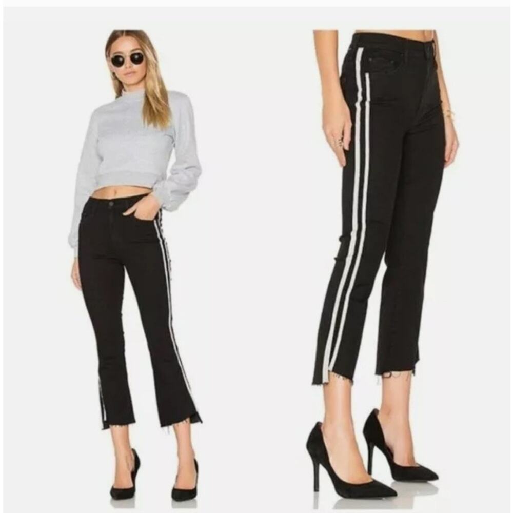 Mother Jeans Womens 29 Insider Crop Step Fray Guilty Racer Black White Stripe‎